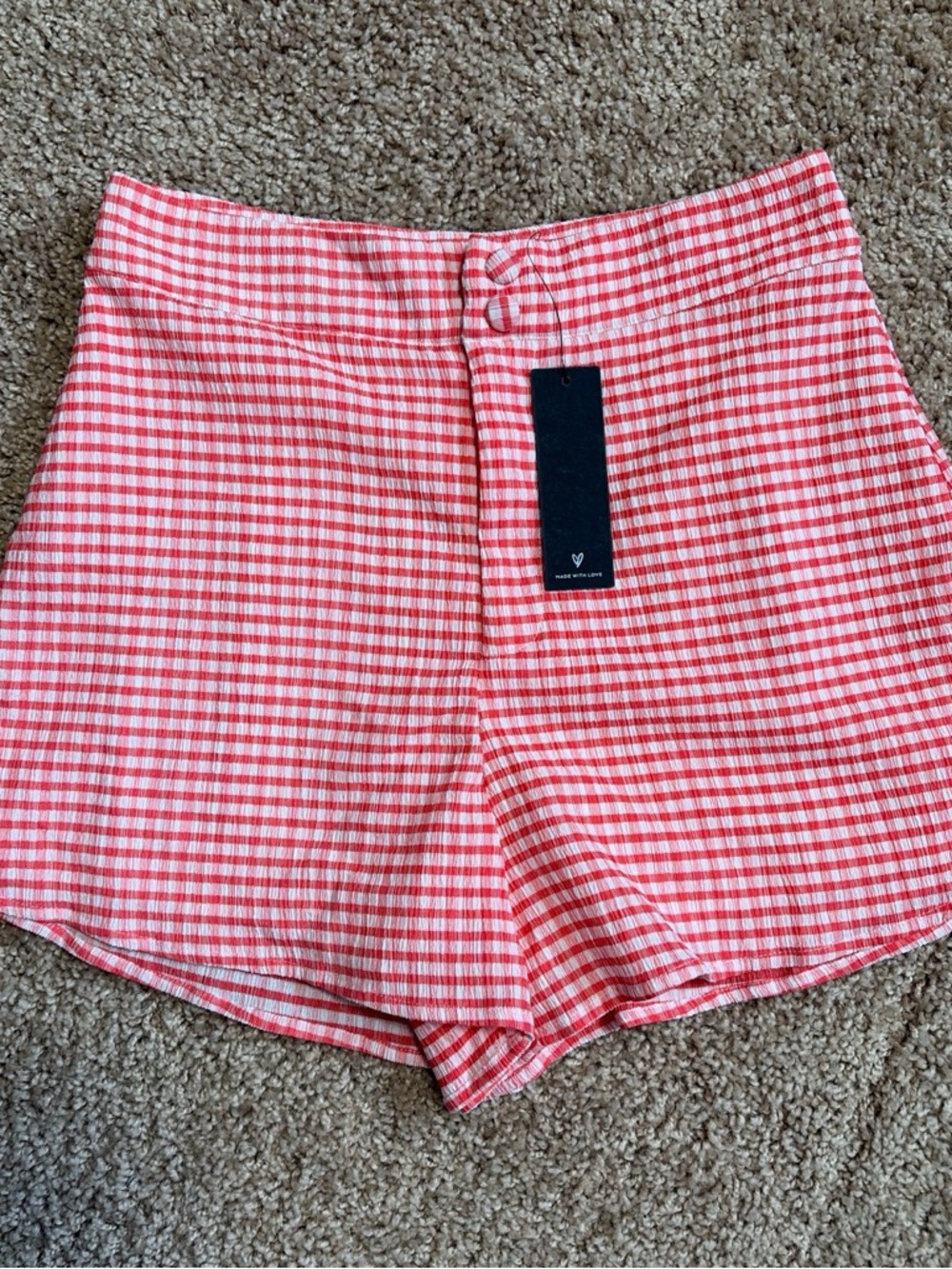 Lulu's Red and White Gingham High-Waist Shorts
